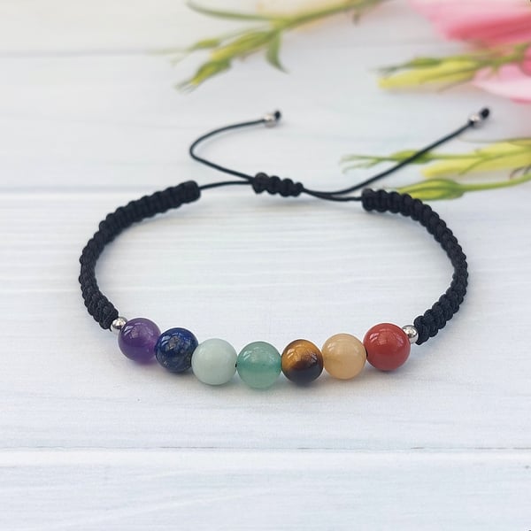 Chakra Crystal Macrame Adjustable Bracelet