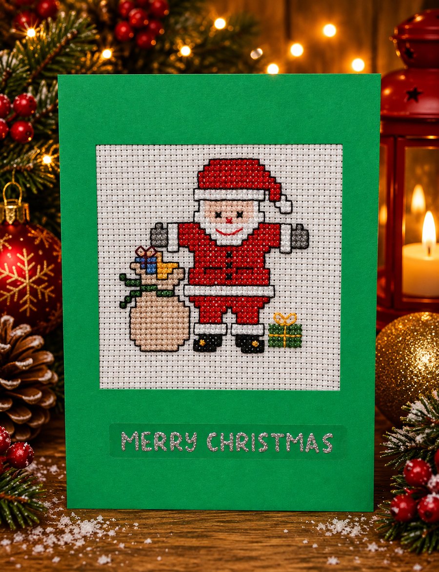 Handmade Cross Stitch Santa & Present Sack ... - Folksy