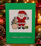 Handmade Cross Stitch Santa & Present Sack Christmas Card – 6 x 4 Inch