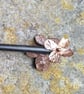 Artisan-Crafted Wooden Hairpin Embellished with Handmade Copper Floral Accents - Image 1