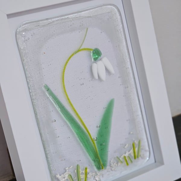 handmade fused glass snowdrop picture