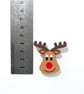 Rudolph Pin Badge, Christmas Reindeer Brooch, Festive Wooden Badge - Image 4