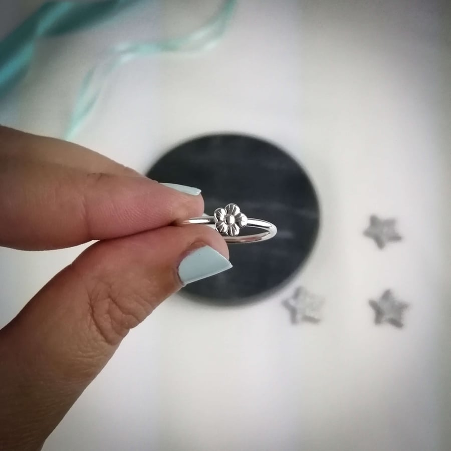 Little flower Stacking Ring. Handmade sterling silver.