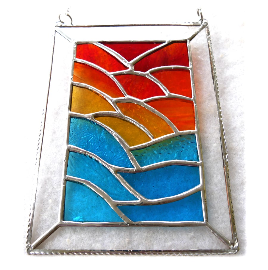SOLD 251027 T Stained Glass Suncatcher Sunset Ripples Handmade British 010