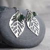 Silver Leaf Earrings with Green Moss Agate and Gemstones