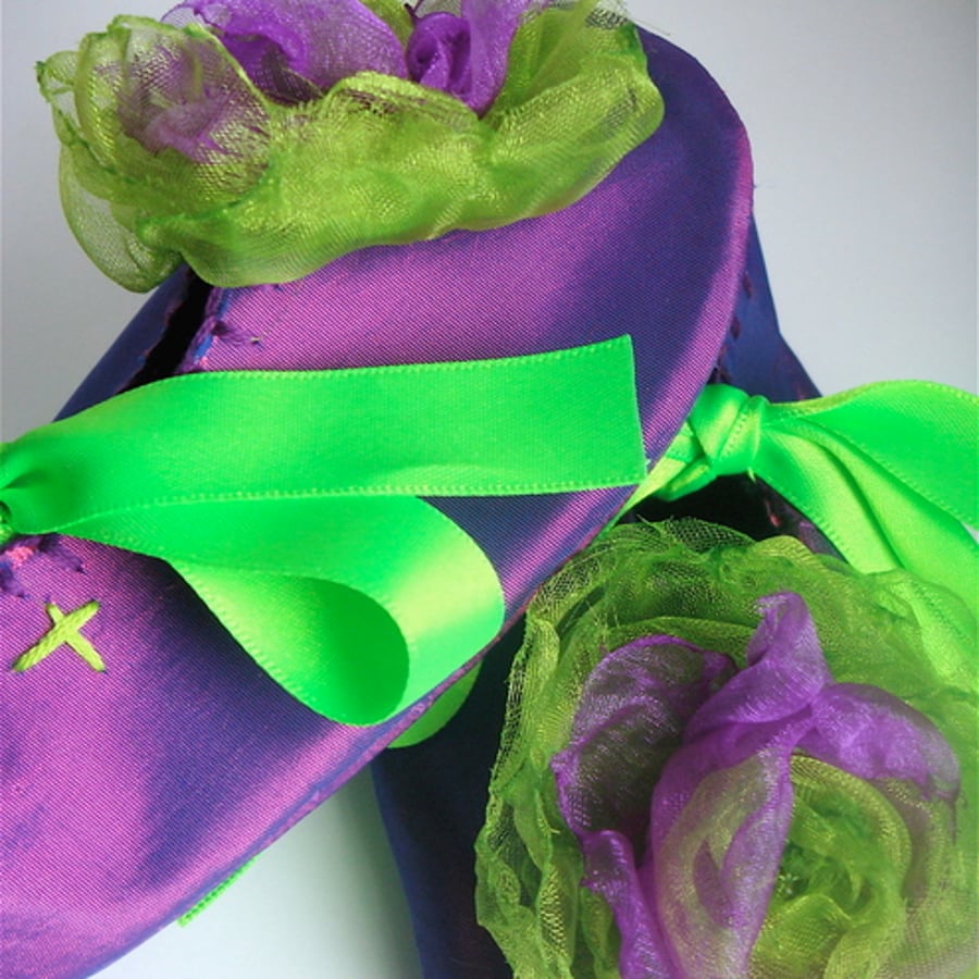 SALE Purple and Lime Green Organza Baby ShoesBooties