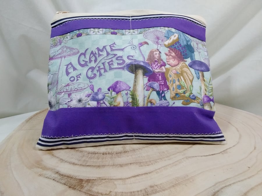 Alice in wonderland in purple cosmetic bag 