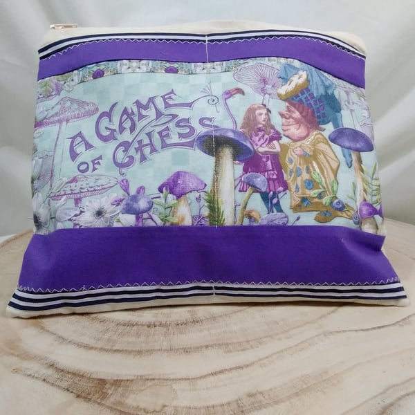 Alice in wonderland in purple cosmetic bag 