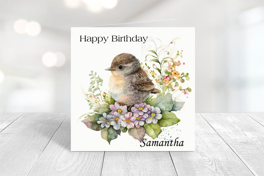 Personalised Spring Birds Birthday Card. Design 7