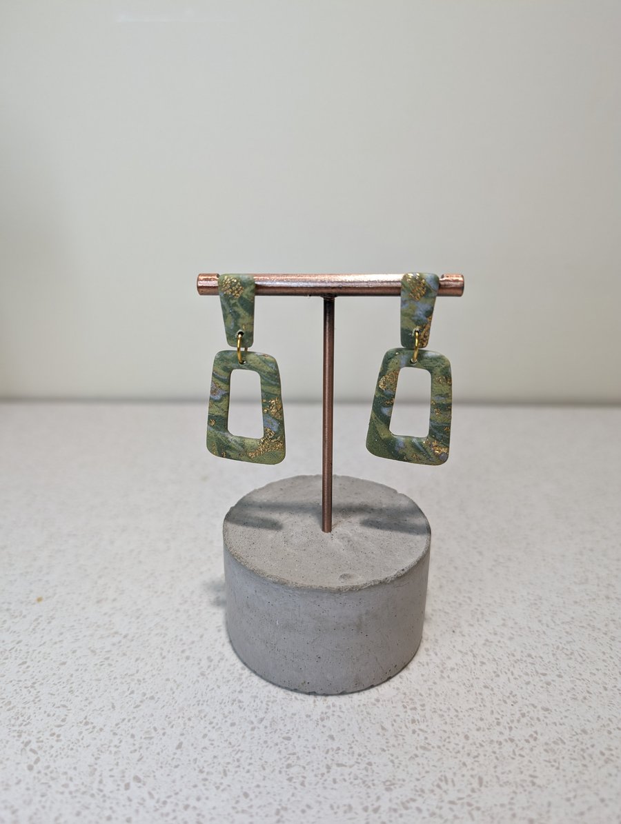 Green marble trapeze dangle earrings 