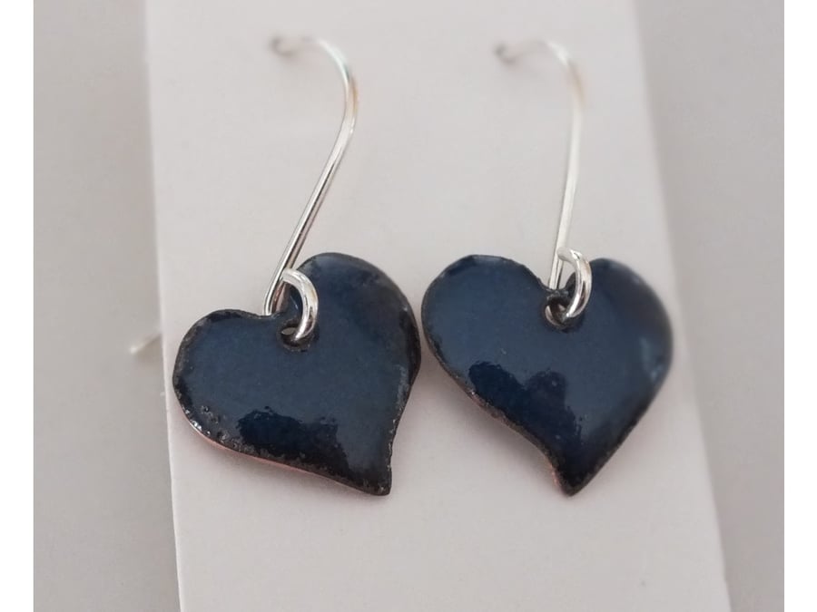 Petrol blue heart shaped enamel earrings