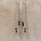 Silver plated chain chandelier earrings with tiny pietersite stones 