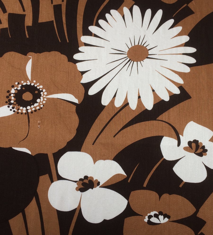 BIG Retro Flowers in Brown and White 60s 70s CLAIRE Vintage Fabric Lampshade