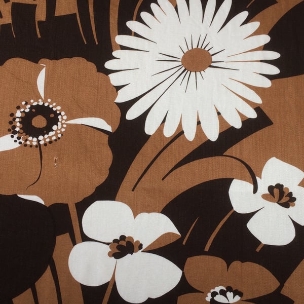 BIG Retro Flowers in Brown and White 60s 70s CLAIRE Vintage Fabric Lampshade