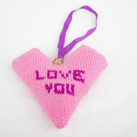 Heart Decoration knitted in Pinks