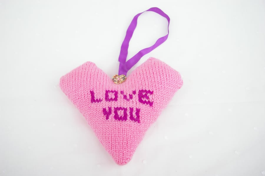 Heart Decoration knitted in Pinks
