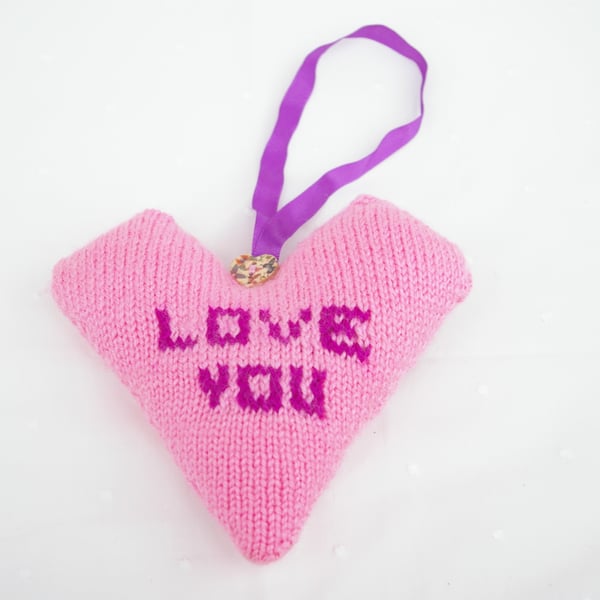 Heart Decoration knitted in Pinks