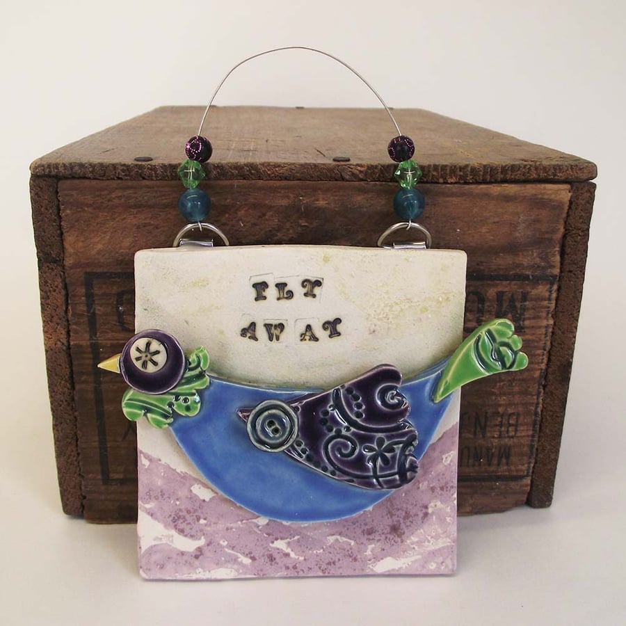 Sale Pottery Bird wall plaque Fly Away Handmade Ceramics