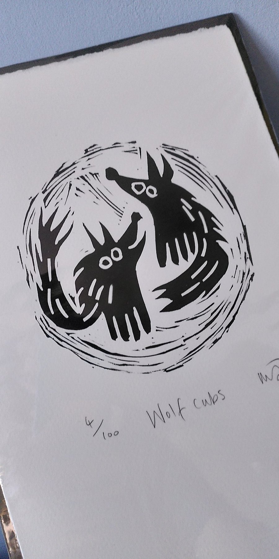 Wolf Cubs - lino cut print
