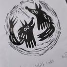 Wolf Cubs - lino cut print