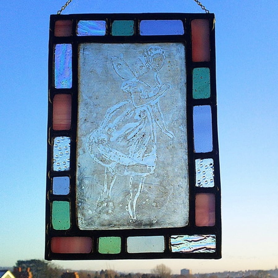 Vintage Fairy Dancer, Stained glass and acid etched panel