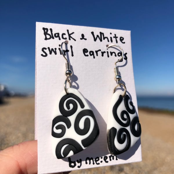 Black and White Swirl Earrings