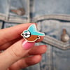 Blue tit wooden pin badge, British bird lover gift, blue tit brooch.