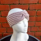 Handmade crochet twisted headband, chunky beige ear warmer