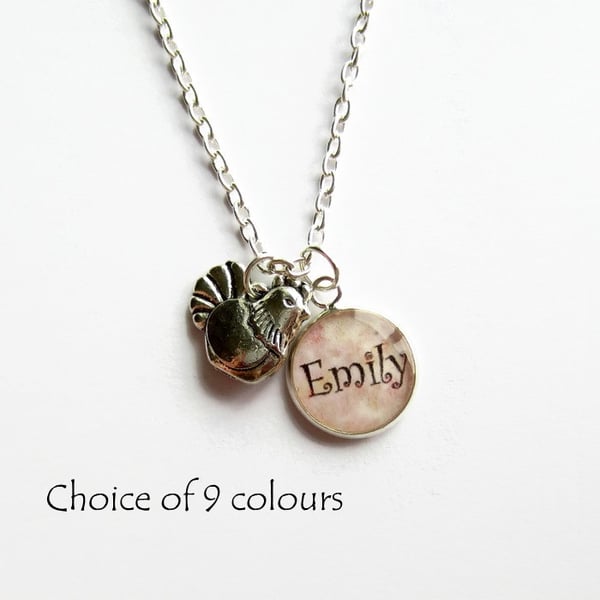 Personalised Chicken Charm Necklace - Girls Name Necklace
