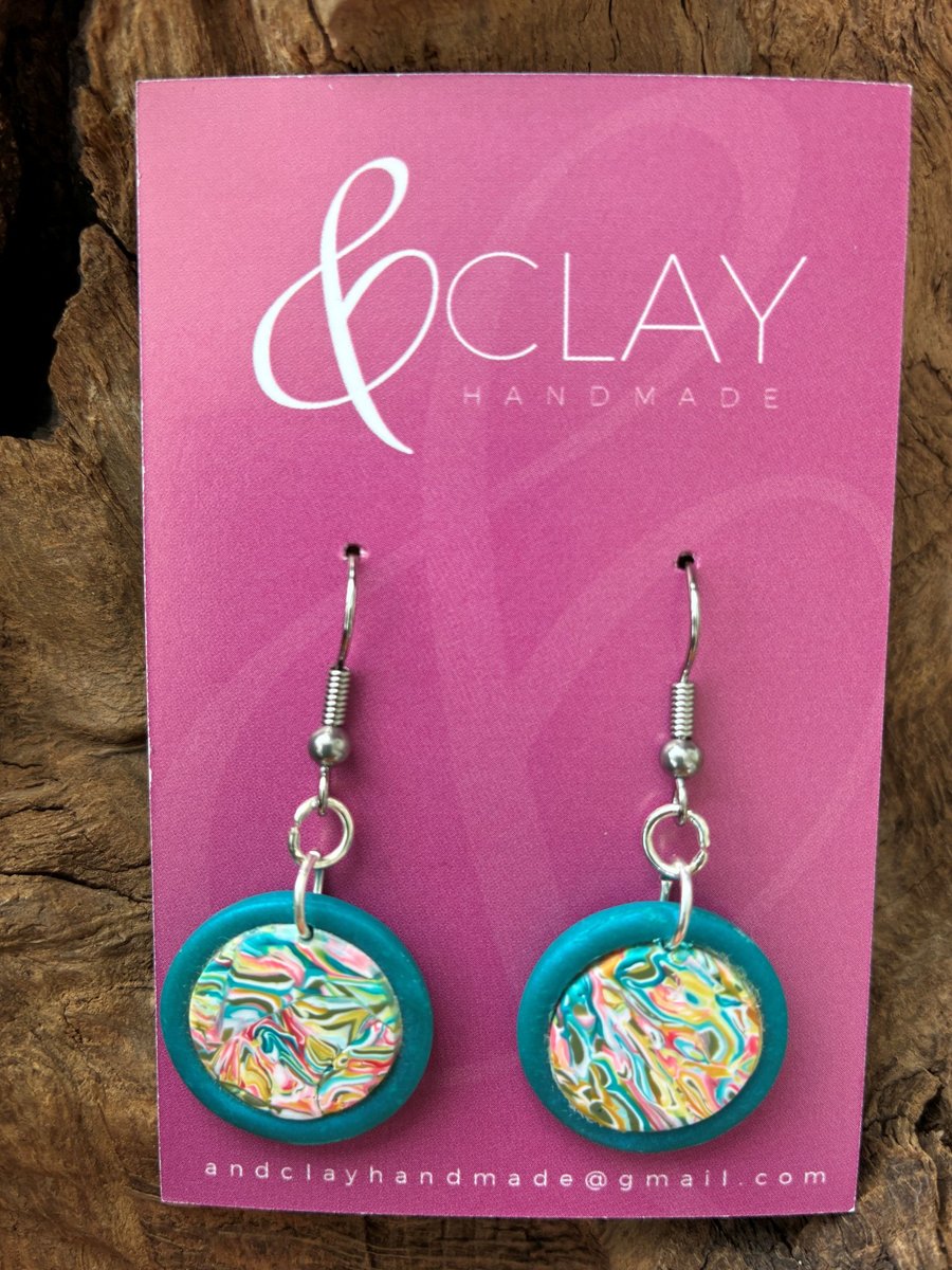 Circular Turquoise and Multi-Colour Earrings
