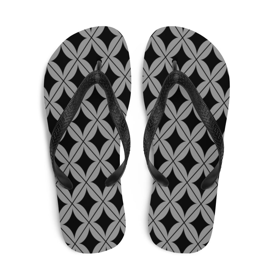 Black and Grey Diamond Pattern Unisex Flip Flops