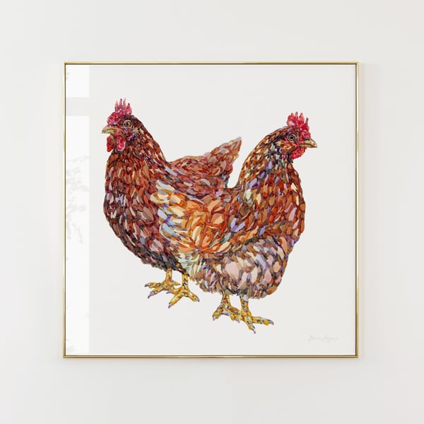 Watercolour Red Hens Chicken Art Print - Two beautiful Rhode Island Reds