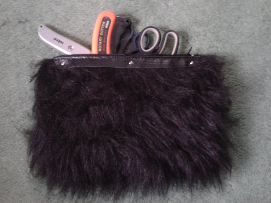 long black faux fur maxi stash bag