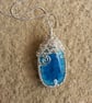 Blue Fused Glass Pendant Necklace - Wire Woven One of a Kind Jewellery