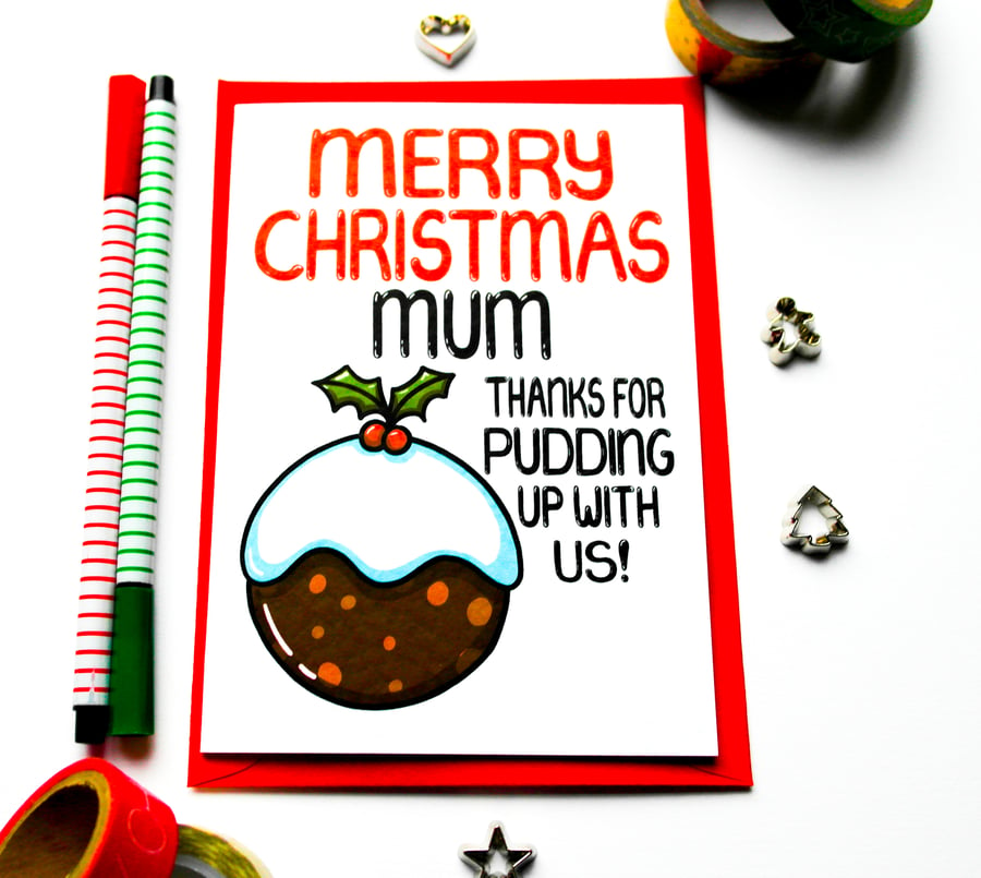 Funny Mum Christmas Card, Mum Christmas Pudding Card From Children 