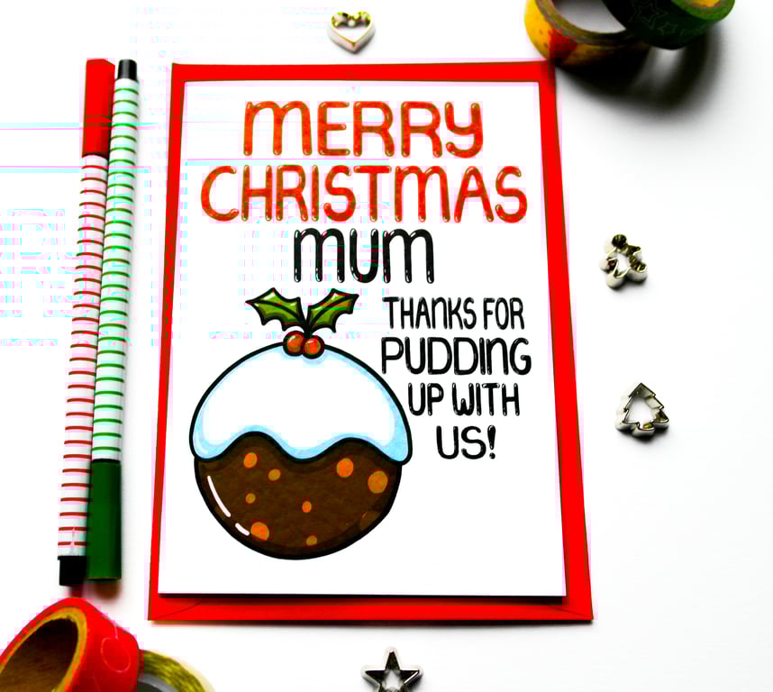 Funny Mum Christmas Card, Mum Christmas Pudding Card From Children 
