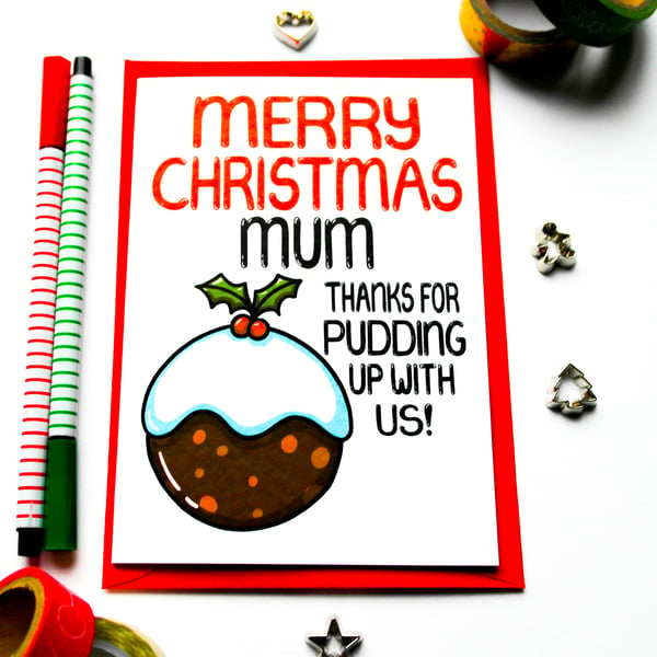 Funny Mum Christmas Card, Mum Christmas Pudding Card From Children 