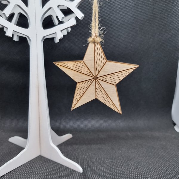 Handmade Dotty Star Wooden Christmas Decoration – Rustic Folk Art Ornament