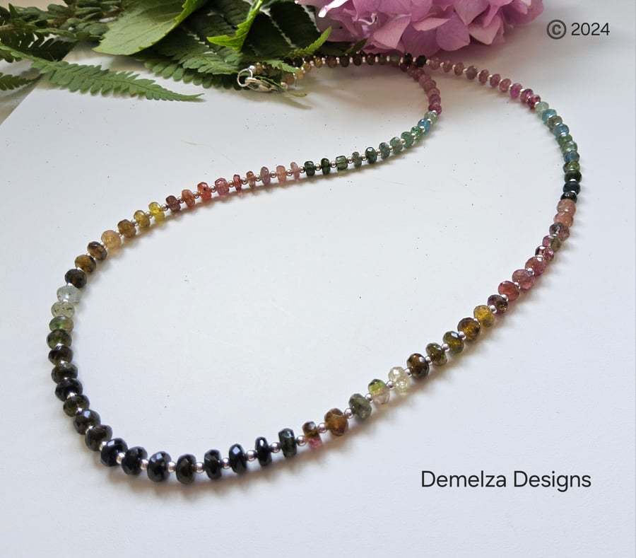 Designer Watermelon Tourmaline Sterling Silver Necklace