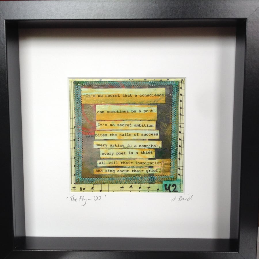 U2 Fly Lyrics - mixed media art.  Son, music, framed