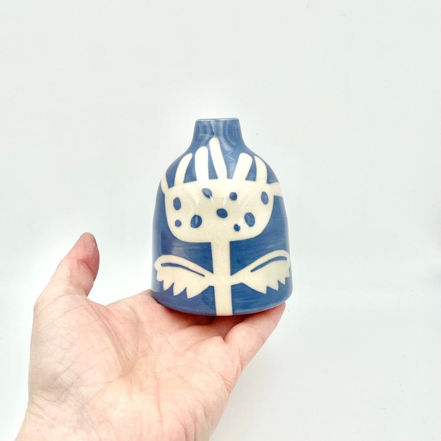 Unique Flower Bottle Bud Vase Blue Mothers Day Birthday - Handmade Pottery Gift