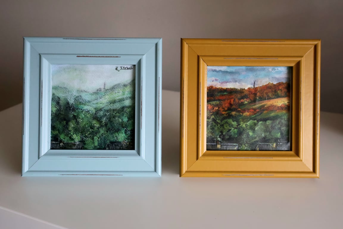 'Come Rain or Shine' Set of 2 Mixed Media Paintings