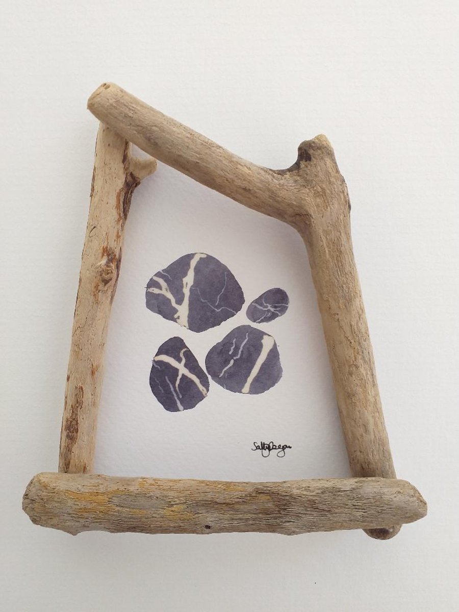 Pebbles painting in a driftwood frame 5