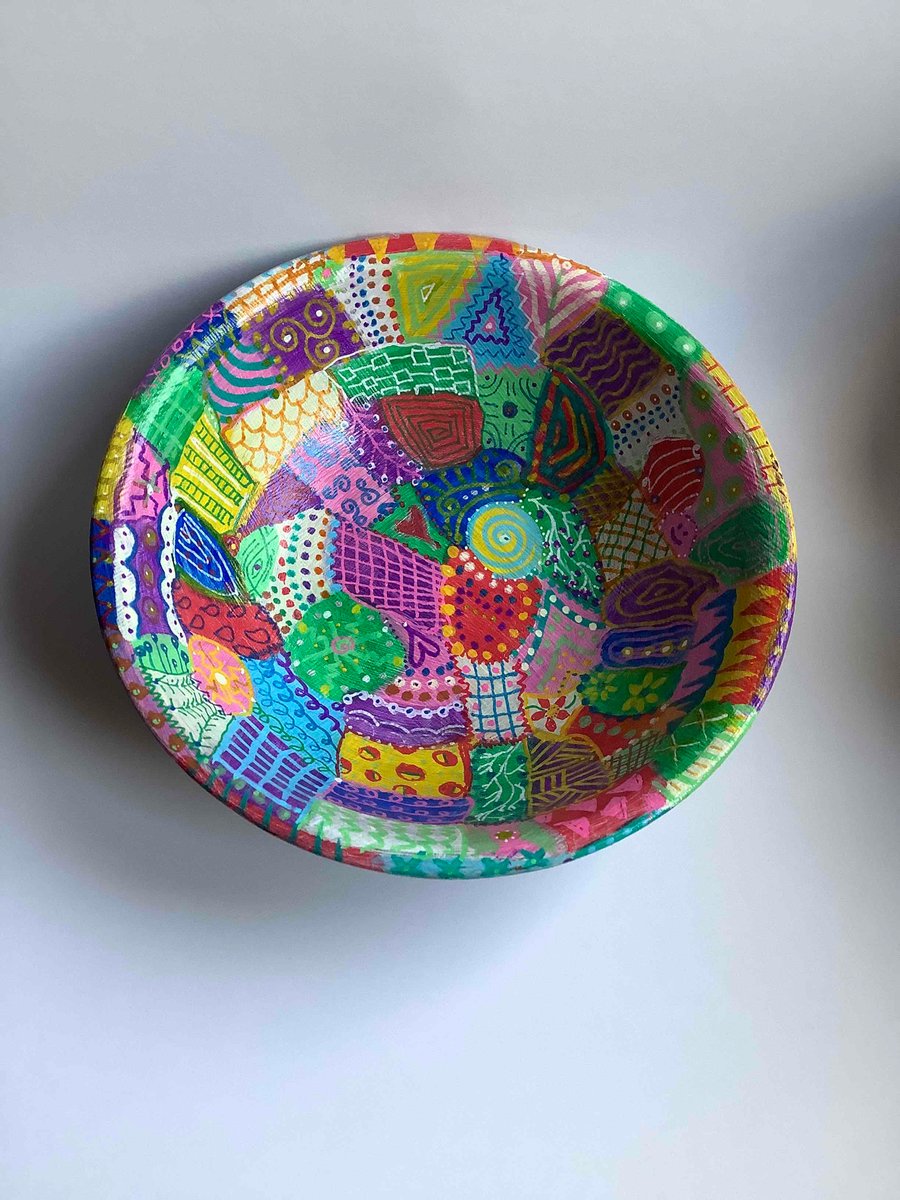  hand painted, abstract and up cycled bamboo bowl 