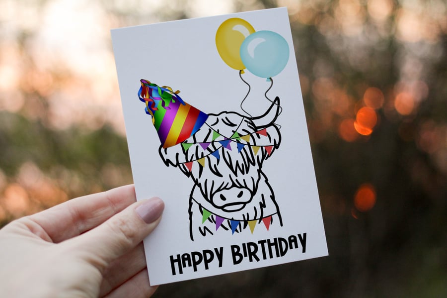Highland Cow Birthday Card, Friend Birthday Card, Card for Birthday