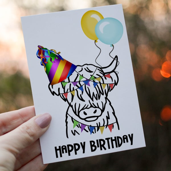 Highland Cow Birthday Card, Friend Birthday Card, Card for Birthday