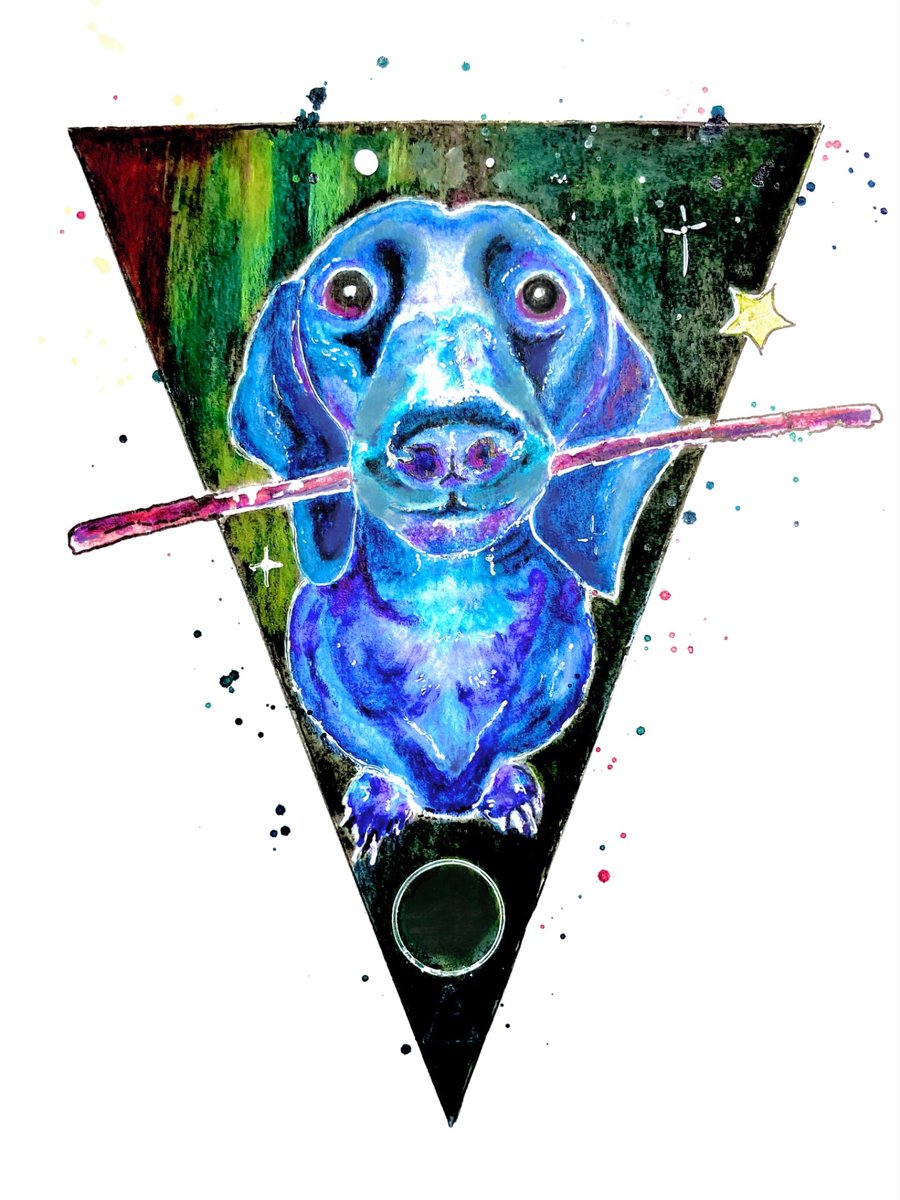 Space Dawg Blue Dachshund A6 Print Postcard & Kraft Brown Envelope - 'Balance'