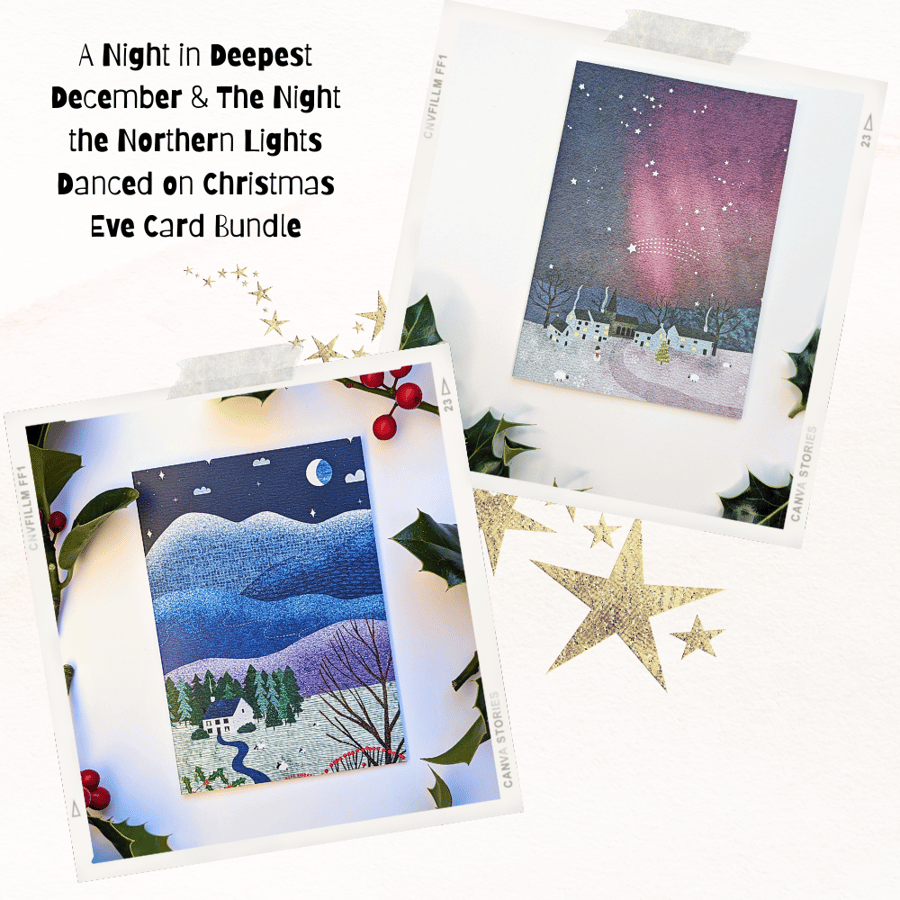 Christmas Card Set Snowy Landscape Four Cards