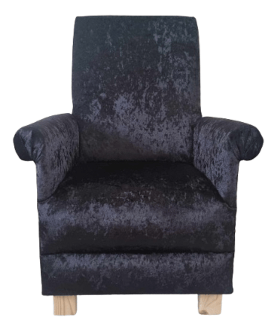 Black Crushed Velvet Fabric Adult Armchair Chair Accent Small Bedroom Fireside