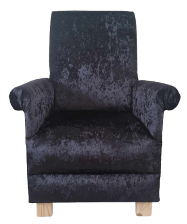 Black Crushed Velvet Fabric Adult Armchair Chair Accent Small Bedroom Fireside